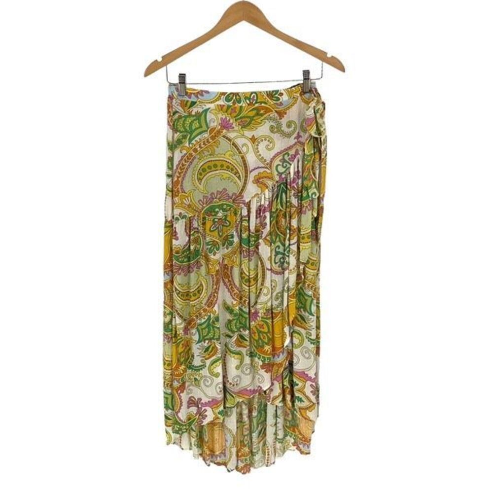Haute Hippie Womens Floral Paisley Hi-Low Boho Wrap Maxi Skirt Multi Small NWT
